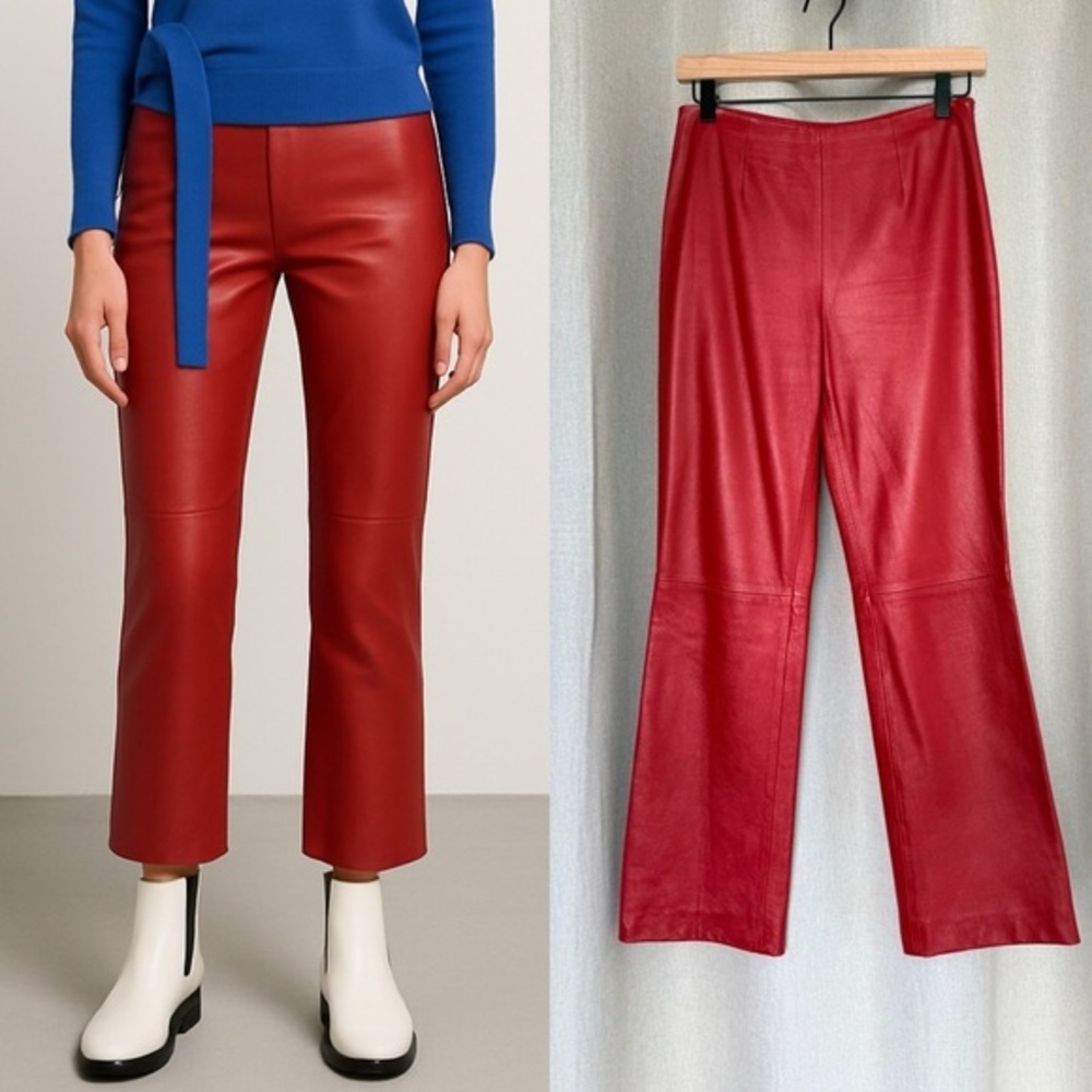 Etcetera Leather Cropped Zipped Red Pants XS (2)